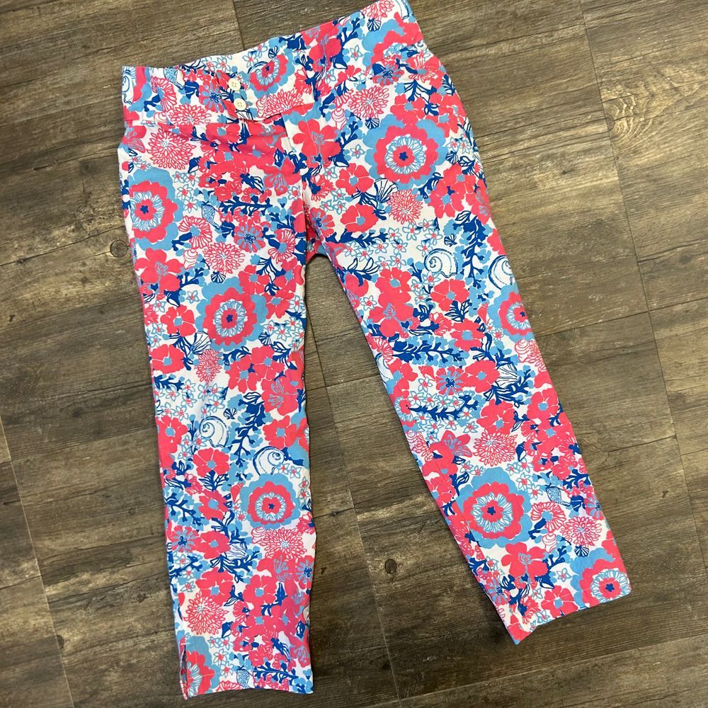 Lilly Pulitzer Palm Beach Fit Floral Capri Pants Women‎ Size 2 Pink Blue (719)